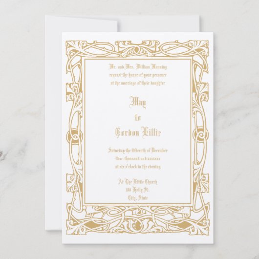 Art Nouveau Bladgroen Border Bruiloft Kaart (Voorkant)