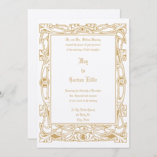  Art Nouveau Bladgroen Border Bruiloft Kaart (Voorkant / Achterkant)