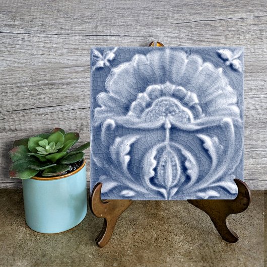 Art Nouveau Blauw Bloemen Antiek Kijk Tegeltje