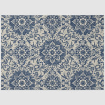 Art Nouveau  Blauw Bloemen Behang Patroon