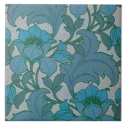  Art Nouveau Blauw Bloempatroon Tegeltje (Voorkant)