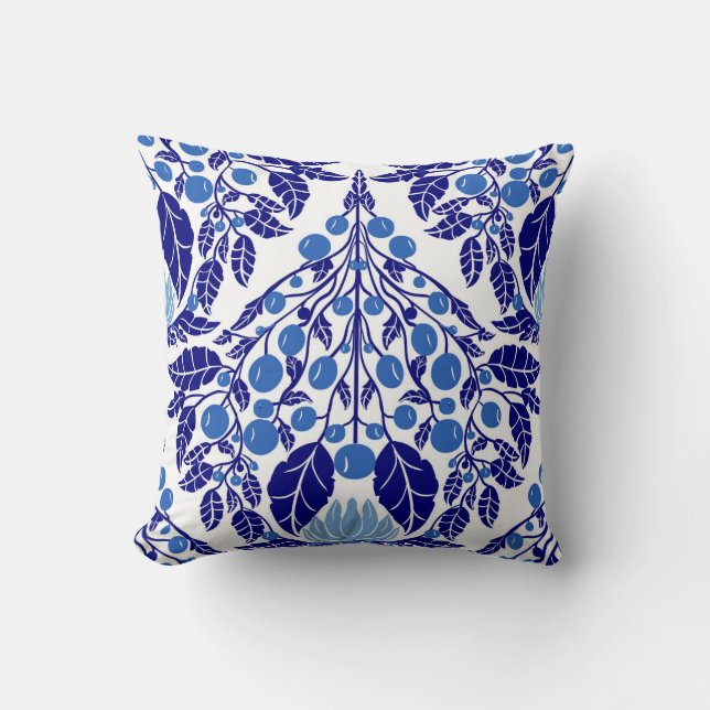 Art Nouveau Blauw- Bloemschelp Kussen (Voorkant)