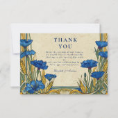 Art Nouveau Blauw Cornflower Huwelijk Bedankkaart (Voorkant)