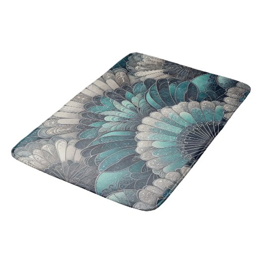 Art Nouveau Blauw en Zilver Fans Badmat (Gekanteld)