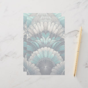 Art Nouveau Blauw en Zilver Fans Briefpapier