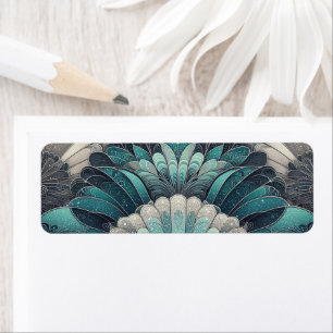 Art Nouveau Blauw en Zilver Fans Etiket
