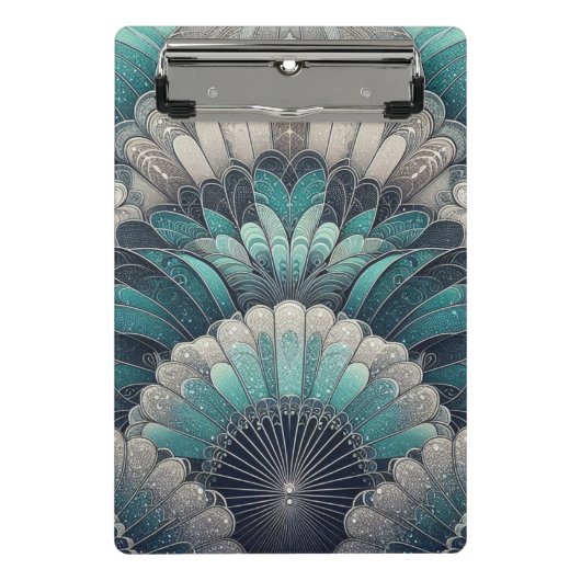 Art Nouveau Blauw en Zilver Fans Mini Klembord (Voorkant)