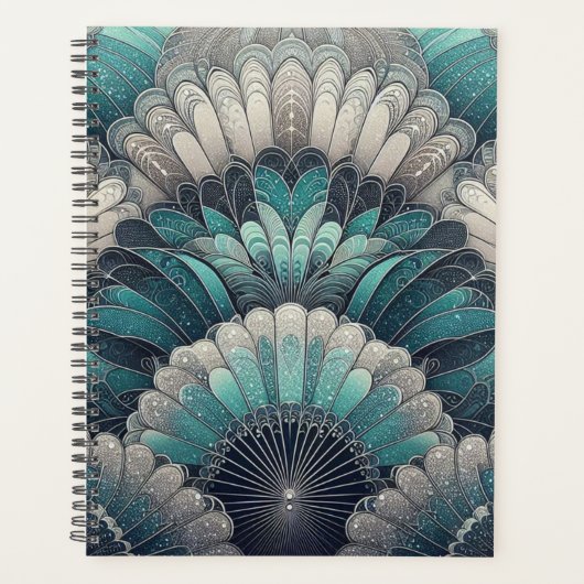 Art Nouveau Blauw en Zilver Fans Planner (Voorkant)