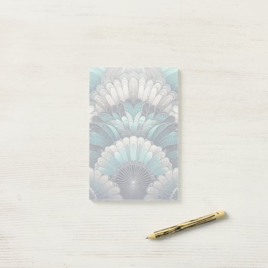 Art Nouveau Blauw en Zilver Fans Post-it® Notes (Op bureau)