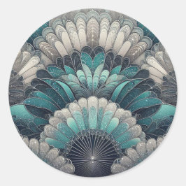 Art Nouveau Blauw en Zilver Fans Ronde Sticker
