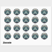 Art Nouveau Blauw en Zilver Fans Ronde Sticker (Vel)