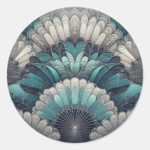 Art Nouveau Blauw en Zilver Fans Ronde Sticker