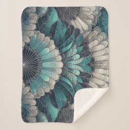 Art Nouveau Blauw en Zilver Fans Sherpa Deken
