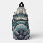 Art Nouveau Blauw en Zilver Fans Sling Bag (Voorkant)