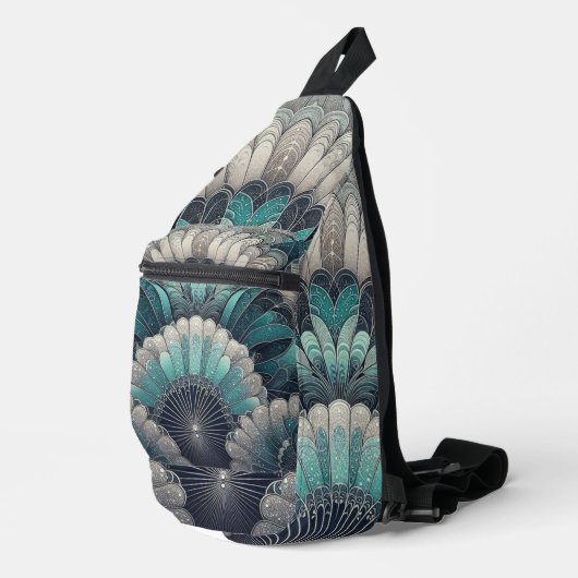 Art Nouveau Blauw en Zilver Fans Sling Bag (Rechterhoek)