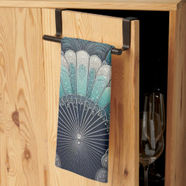 Art Nouveau Blauw en Zilver Fans Theedoek