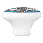 Art Nouveau Blauw Gestileerde Lelie Keramische Knop (Zijkant)