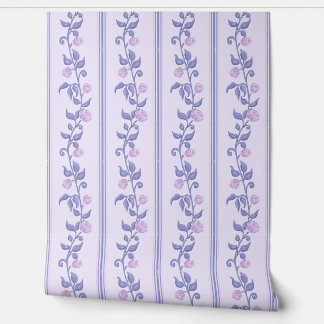 Art Nouveau Blauw Paarse Bloem Streeppatroon Behang
