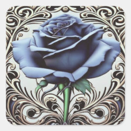 Art Nouveau Blauw Roos Sticker – Elegante Floral D
