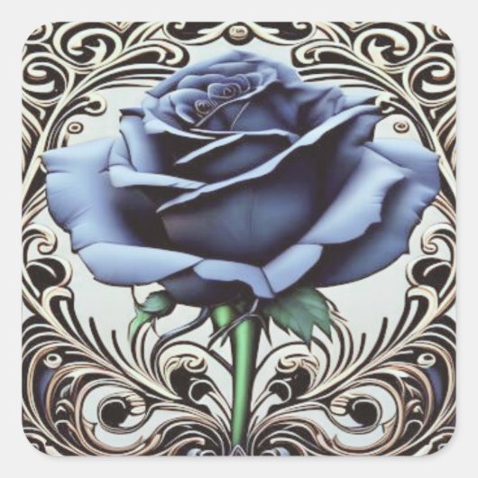 Art Nouveau Blauw Roos Sticker – Elegante Floral D (Voorkant)