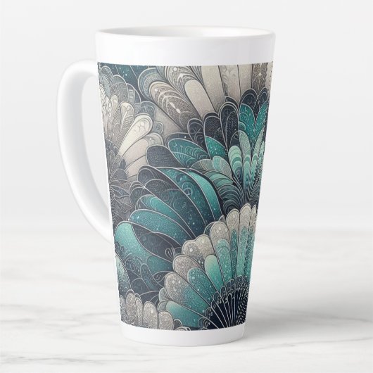  Art Nouveau Blauw Zilver Fans Latte Mok (Linkerhoek)