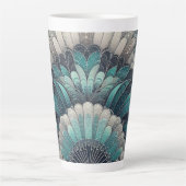 Art Nouveau Blauw Zilver Fans Latte Mok (Voorkant)