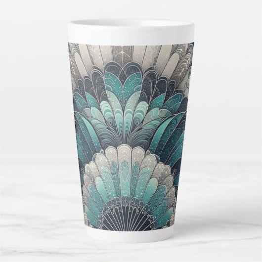 Art Nouveau Blauw Zilver Fans Latte Mok (Voorkant)