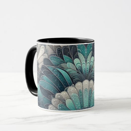  Art Nouveau Blauw Zilver Fans Mok (Voorkant links)