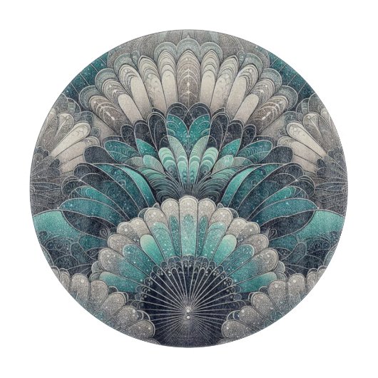  Art Nouveau Blauw Zilver Fans Snijplank (Voorkant)