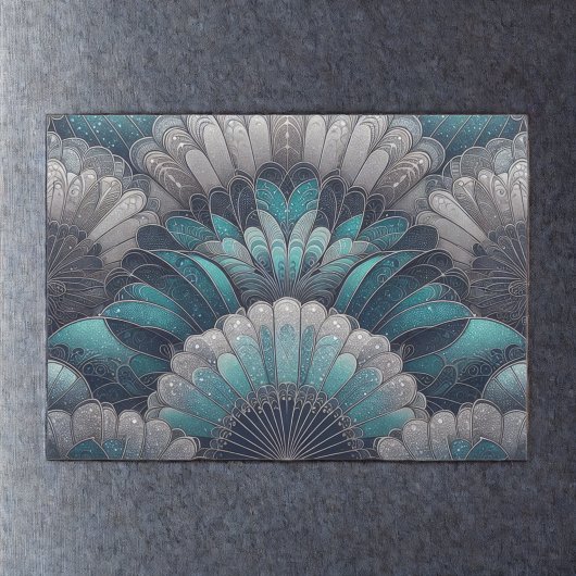  Art Nouveau Blauw Zilver Fans Tissuepapier