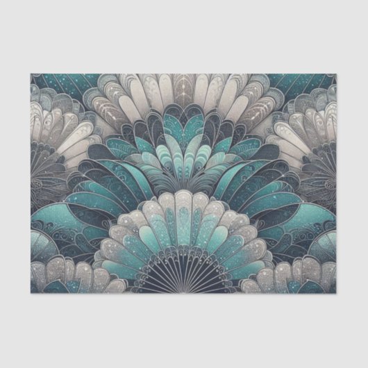  Art Nouveau Blauw Zilver Fans Tissuepapier (Voorkant)