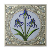 Art nouveau blauwe bel bloemenpatroon tegeltje (Voorkant)