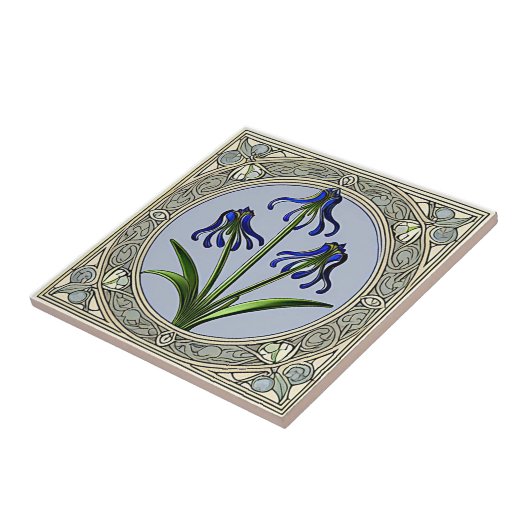 Art nouveau blauwe bel bloemenpatroon tegeltje (Zijkant)
