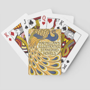 Art Nouveau Blauwe en Gouden Pauwveren Pokerkaarten