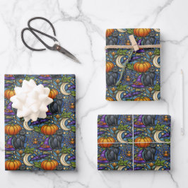 Art Nouveau Blauwe Halloween Inpakpapier Vel