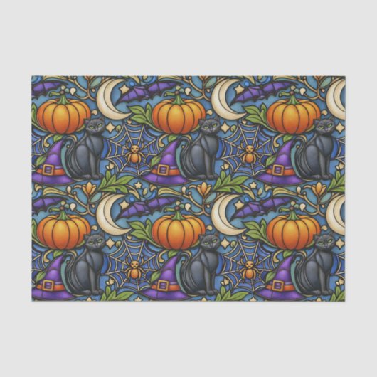 Art Nouveau Blauwe Halloween Tissuepapier (Voorkant)