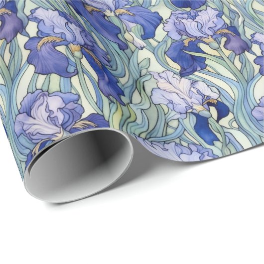 Art Nouveau blauwe iris Cadeaupapier (Rol Hoek)