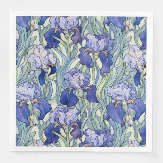 Art Nouveau blauwe iris servetten (Voorkant)