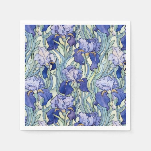 Art Nouveau blauwe iris servetten (Voorkant)