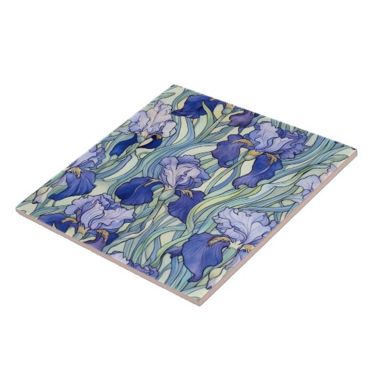 Art Nouveau blauwe iris Tegeltje (Zijkant)