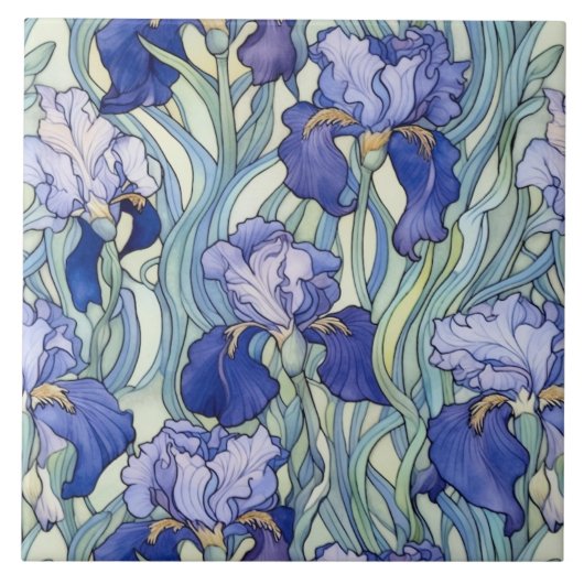 Art Nouveau blauwe iris Tegeltje (Voorkant)