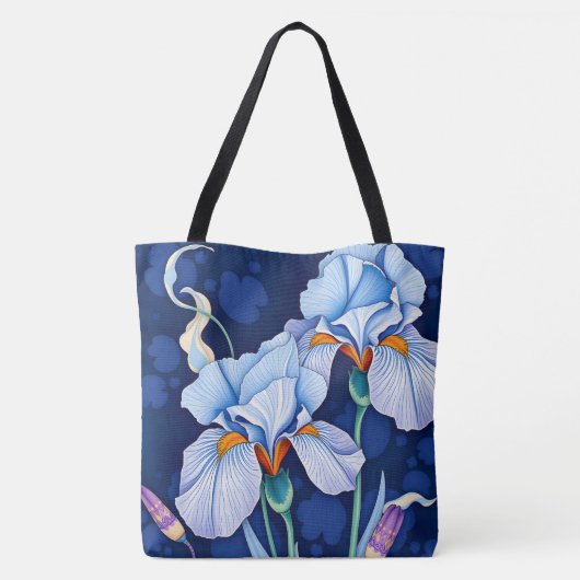 Art Nouveau Blauwe Iris Tote Bag (Achterkant)