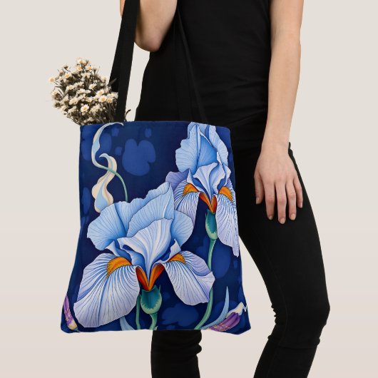 Art Nouveau Blauwe Iris Tote Bag (Dichtbij)