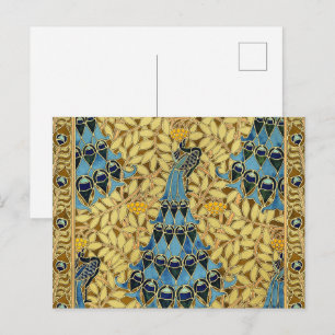 Art Nouveau Blauwe Pauw Bloemmotief Antiek Briefkaart