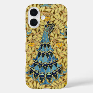 Art Nouveau Blauwe Pauw Bloemmotief Antiek iPhone 16 Hoesje