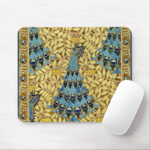 Art Nouveau Blauwe Pauw Bloemmotief Antiek Design Muismat
