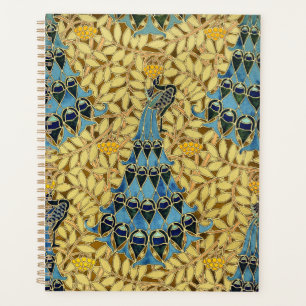 Art Nouveau Blauwe Pauw Bloemmotief Antiek Planner