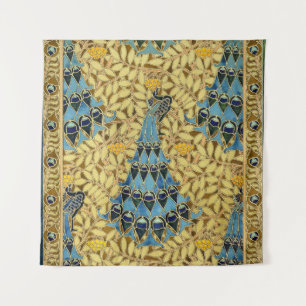 Art Nouveau Blauwe Pauw Bloemmotief Antiek Wandkleed