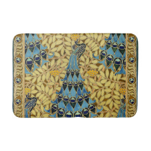 Art Nouveau Blauwe Pauw Bloempatroon Antiek Badmat