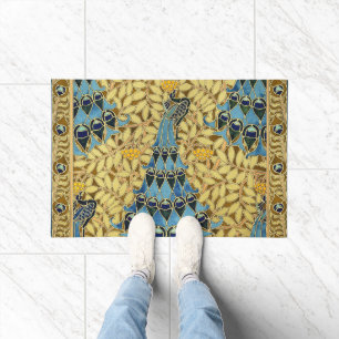 Art Nouveau Blauwe Pauw Bloempatroon Antiek Deurmat